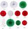 Red-Green White Christmas Party-Decorations - 33pcs Banner,Mexico Italy Streamers Tassel Garland,Tissue Pom Poms Honeycomb,Paper Lantern Fans,Mexican Italian Birthday Wedding Baby Shower Decor